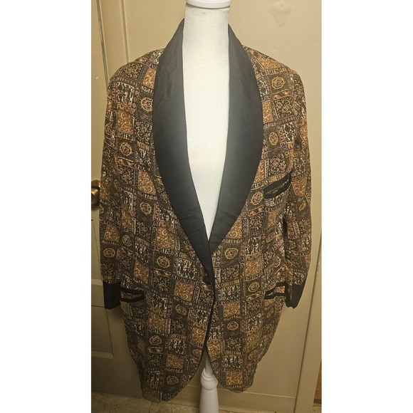 Vintage The Kleinhans Co. Buffalo Tapestry Smoking Jacket Shawl Collar Blazer